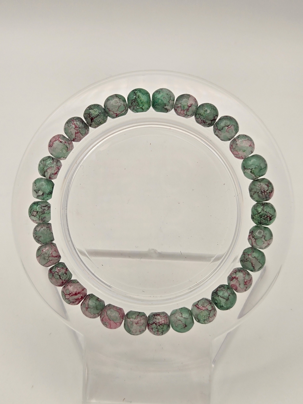 6mm Green and Pink Glass Beaded Stretch Bracelet